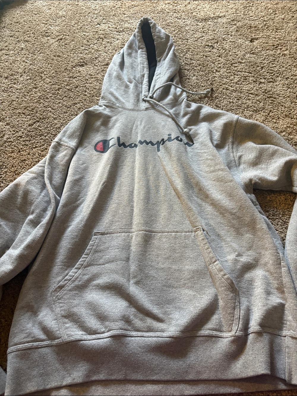 Champion Light Gray Pullover Hoodie with Script Logo